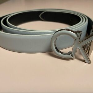 Calvin Klein Gray Black Belt with Silver Buckle